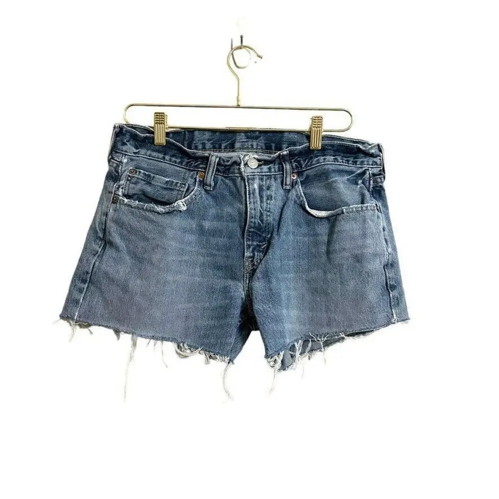 Levis 559‎ Jean Shorts Women's 32 Blue Raw Hem Relaxed Fit